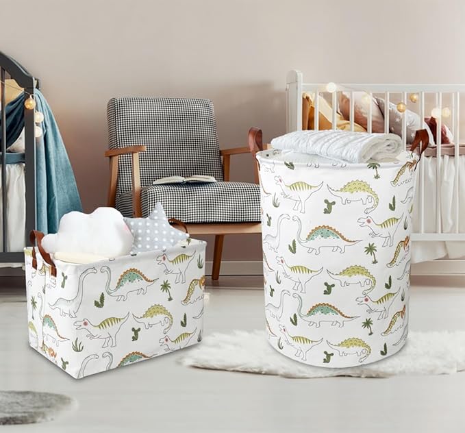 Dinosaur Laundry Hamper, laundry Basket, Waterproof Storage Bin for Bedroom, Clothes Organizer Basket, Room Decor(Light Dinosaur)