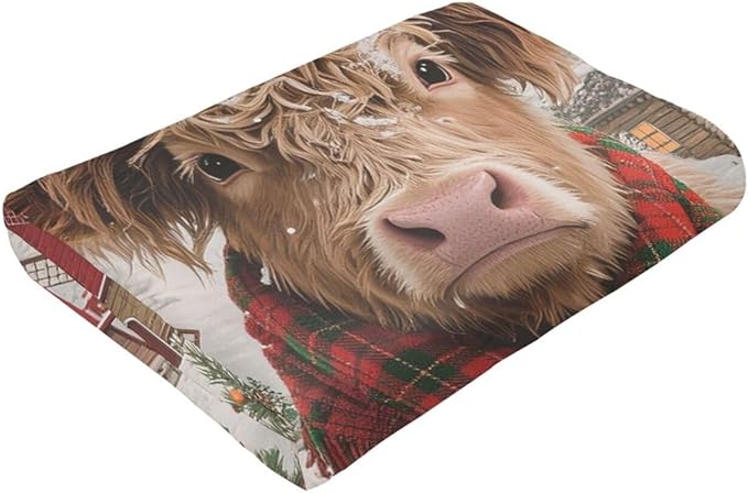 Highland Cow Blanket Christmas Cattle Throw Blanket Winter Snow Soft Cozy Fleece Fuzzy Stuffed Plush Farm Animal Flannel Gifts for Girls Women Boys Kids Adults 60"X80"