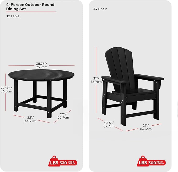 Costaelm Paradise Kids 5-Piece HDPE Outdoor Patio Round Dining Table and Chairs Set, Black