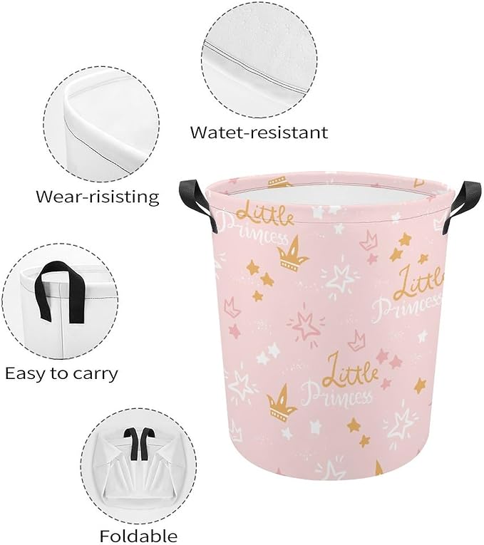 Pink Crown Princess Laundry Basket Princess Room Decor Dirty Clothes Kids Laundry Hamper Girls Bedroom Decor