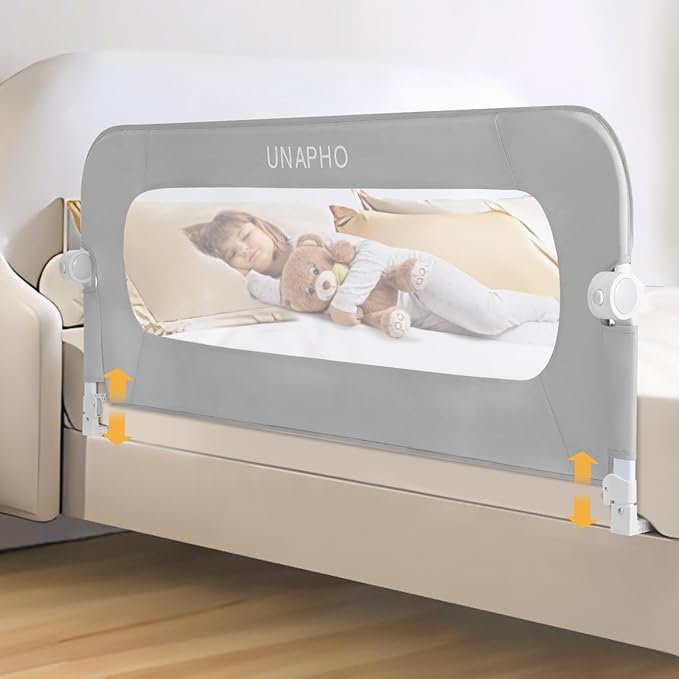 Bed Rail for Toddlers,Swing Down Kids Beds Rails Guard for Twin,Full,Queen,King,Bunk Size Bed,Extral Tall Child Bed Rail Guard with Reinforced Anchor Safety System (Grey, 59inch,1 Side)