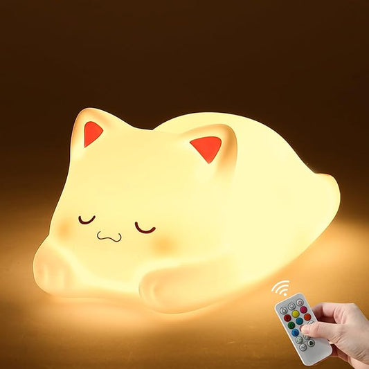 ZKLiLi Night Light for Kids Cute Remote Cat Lamp,16 Colors+Tap+Remote+Silicone Kids Night Light,USB Rechargeable Cat Night Lights for Room Decoration（Remote Control）