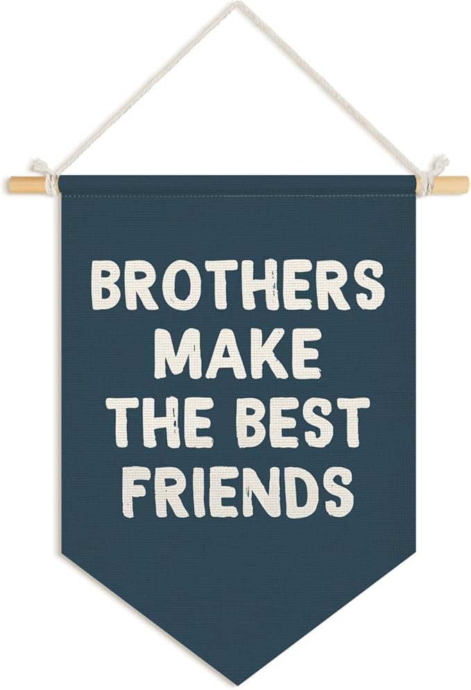 Wheatwin Boys Room Decor, Brothers Make the Best Friends Wall Hanging Pennant Flag Banner, Navy Blue Wall Decor for Nursery Toddler Baby Little Boys Bedroom Playroom 15x11 Inch