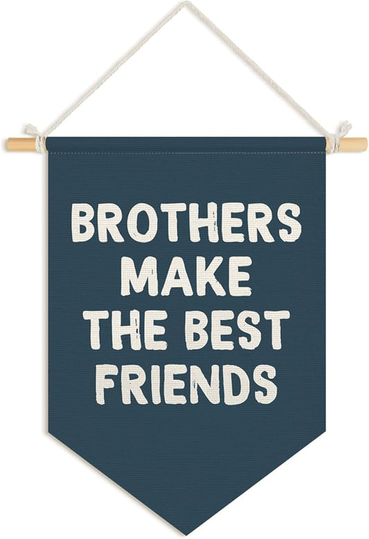 Wheatwin Boys Room Decor, Brothers Make the Best Friends Wall Hanging Pennant Flag Banner, Navy Blue Wall Decor for Nursery Toddler Baby Little Boys Bedroom Playroom 15x11 Inch