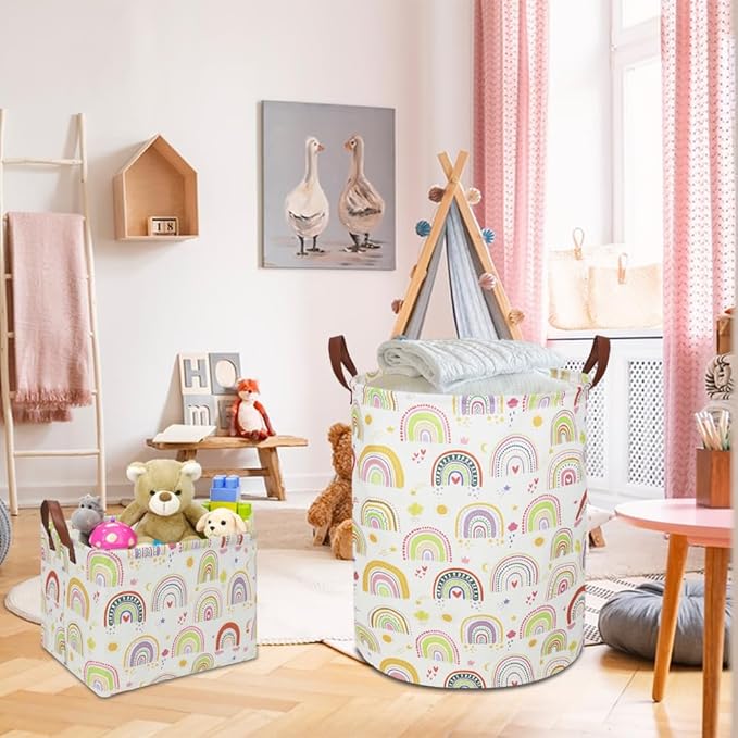 Colorful Rainbow Laundry Hamper,kids laundry Basket,Girls Nursery Hamper,Waterproof Storage Bin for Bedroom,Clothes Organizer Basket,Toys Box,Room Decor(Colorful Rainbow)