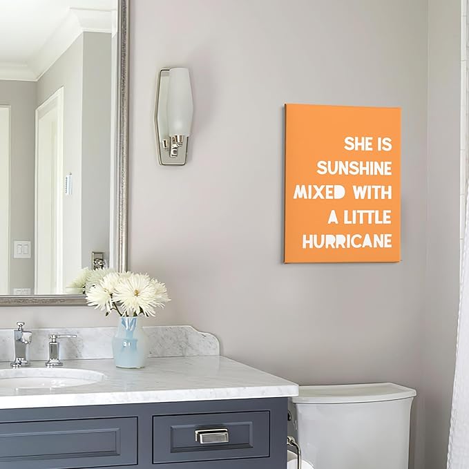 PHAMTE Girls Bedroom Wall Decor,She is Sunshine Mixed with a Little Hurricane Girls Room Wall Art,Sunshine Print Framed Canvas Painting Artwork for Room Bedroom Home Nursery Playroom（11x14 Inch）（Orange）