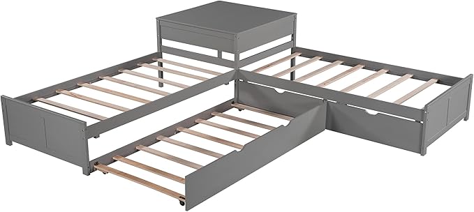 Harper & Bright Designs L-Shaped Platform Bed Frame with Trundle and Drawers Linked with Built-in Desk for Kids Boys Girls, Twin, Gray