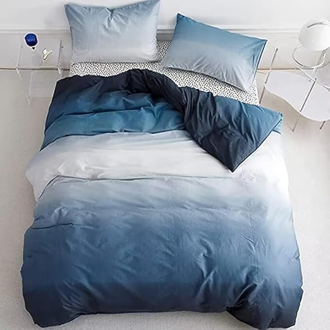 Houseri White Blue Gradient Duvet Cover Queen Dark Blue Bedding Duvet Cover Sets Full Extra Soft Comfy Ombre Duvet Covers Queen Size