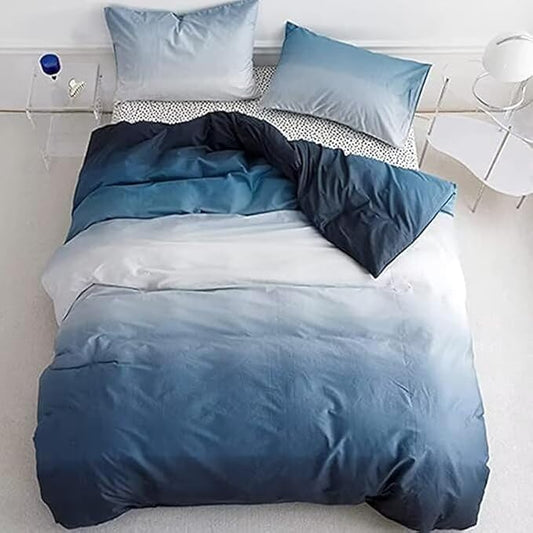 Houseri White Blue Gradient Duvet Cover Queen Dark Blue Bedding Duvet Cover Sets Full Extra Soft Comfy Ombre Duvet Covers Queen Size