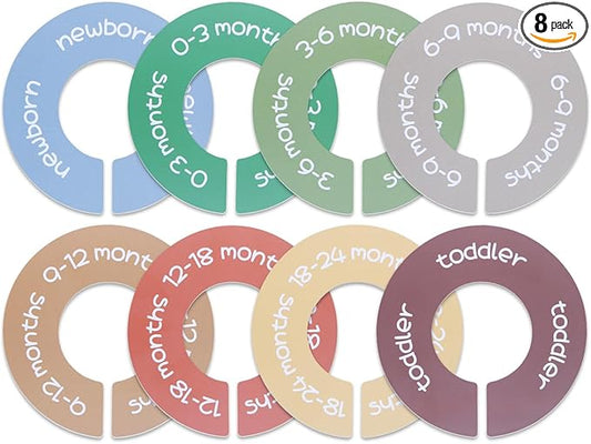 Baby Closet Dividers - Set of 8 Round Double-Sided Clothes Size Dividers from Newborn to Toddler, Gender-Neutral Baby Clothes organizer for nursery room decor