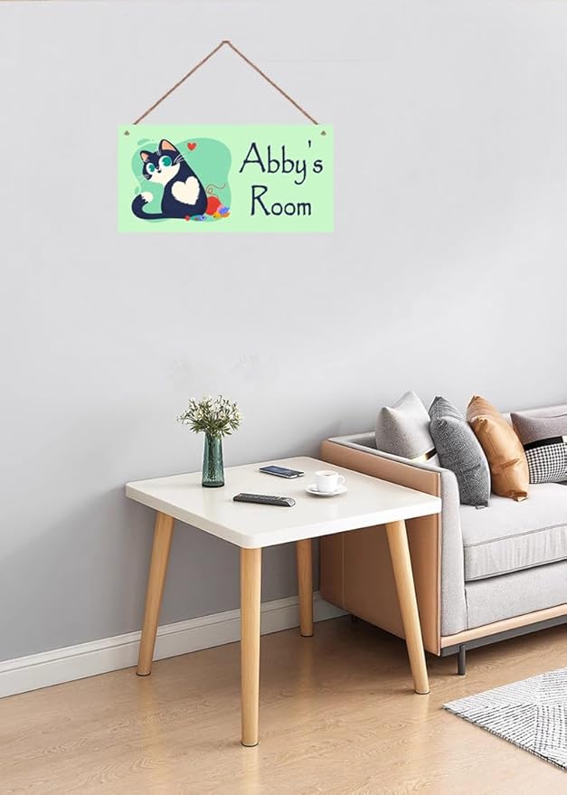 Personalized Cat Sign For Kids Room Custom Name Cute Kitten Door Wall Art Decor For Pet House Floral Nursery Art Decor Plate For Boys Room Girls Bedroom Little Man Cave