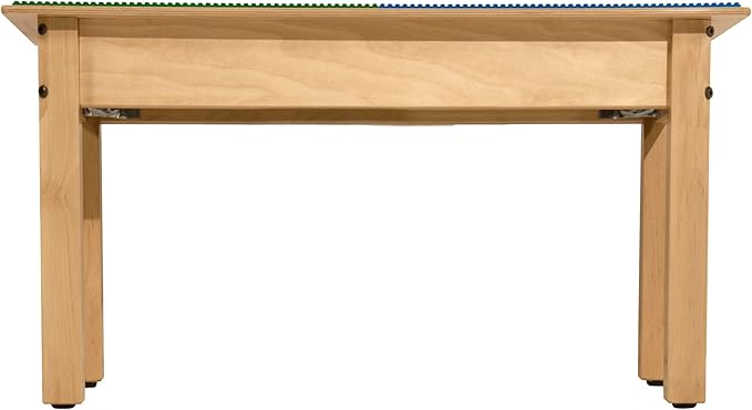Time-2-Play 35" Square Blue & Green Lego Compatible Blocks Play Table for Kids, Solid Wood Desk with Trough and Shelf for Elementary School, Toddlers [ 14" Long Legs]