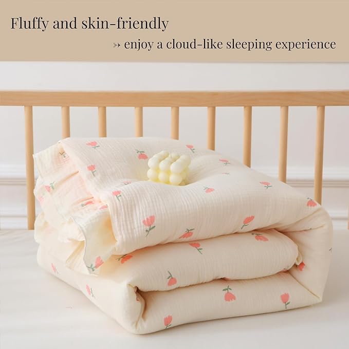 100% Cotton Muslin Crib Comforter/Quilt,Ultra Soft Cozy Reversible Baby Blanket,All Season Toddler Blankets for Boys and Girls, Machine Washable,41"x48"