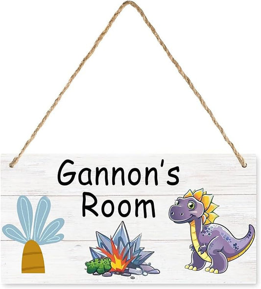 Custom Dinosaur Room Decor for Boys, Personalized Name Wooden Door Plaque for Kids Bedroom Nursery Wall Art Decorative (Sign-1)