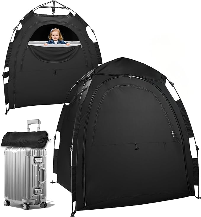 Blackout Tent for Pack N Play, Foldable Travel Sleep Tent for Cribs, Double-Sided Zipper, Breathable Blackout Baby Toddler Bed Canopy Cover, Fan & Monitor Pouch, NOT FIT Full-Size Cribs