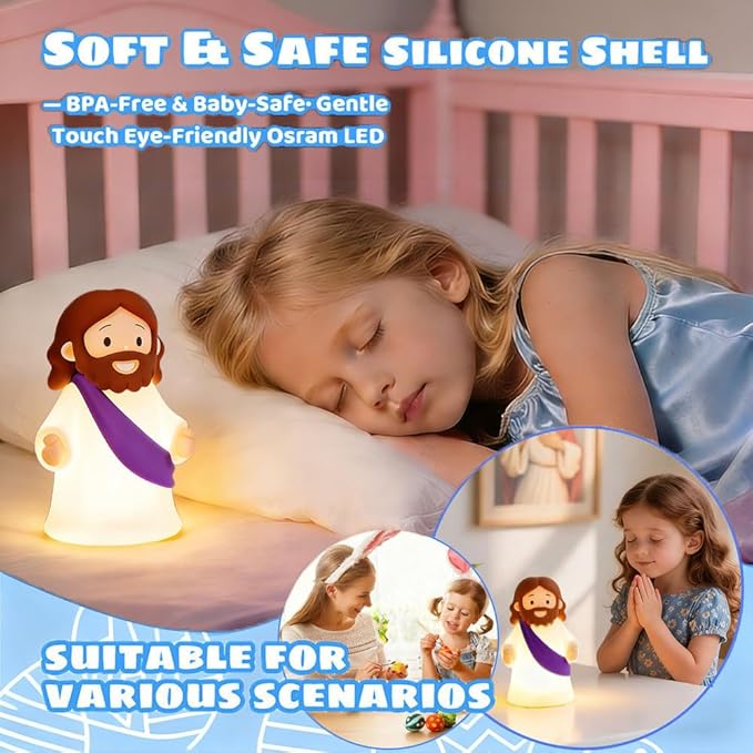 Jesus Night Light Rechargeable Bedside Night Light Dimmable Silicone LED Light Ideal for Religious Gatherings, Gifts for Sunday School, Baptism Presents, Easter Egg Decorations (Purple)