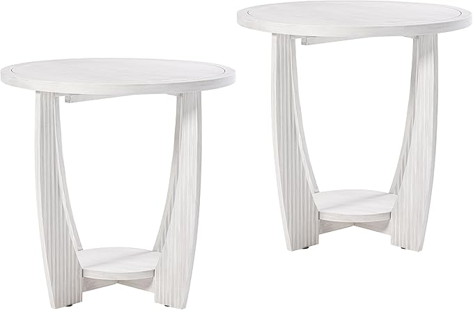 COZAYH Rustic Farmhouse end Table X 2P with Storage Shelf, French Country Accent Side Table for Family, Dinning or Living Room, Small Spaces, Modern, Round, White