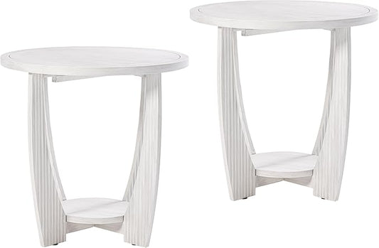 COZAYH Rustic Farmhouse end Table X 2P with Storage Shelf, French Country Accent Side Table for Family, Dinning or Living Room, Small Spaces, Modern, Round, White