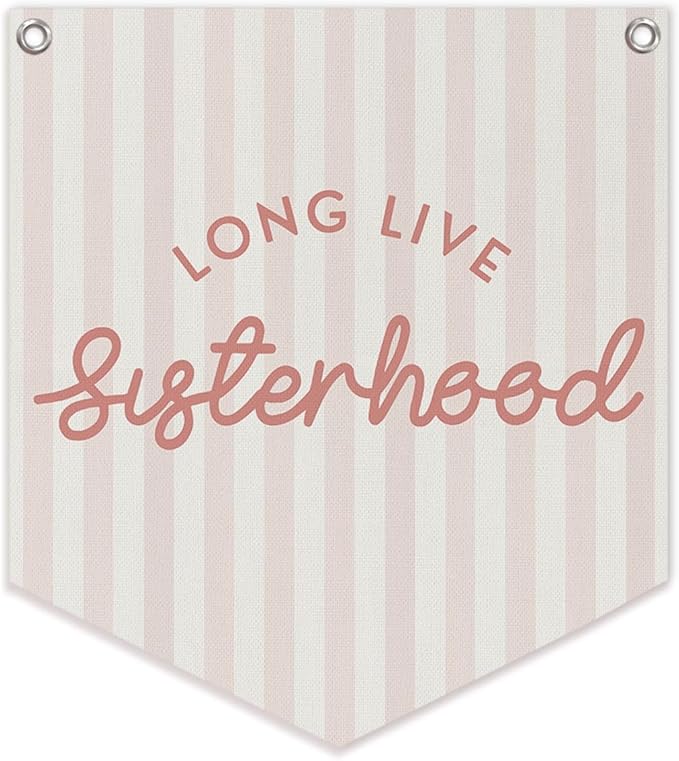 Lacama Girl Room Decor, Long Live Sisterhood Linen Banner Hanging Flag Retro Pink Banner for Nursery Playroom Wall Decor for Kids Bedroom Dorm Toddler Decorations Trendy Room Decor 12.4x14 in