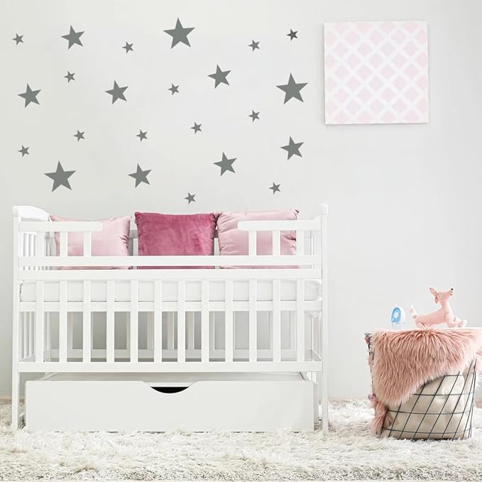 Peel and Stick Dark Grey Star Wall Decals – 155 pcs, Reusable & Removable for Easy Room Decor, Perfect for Kids' Bedrooms and Nurseries