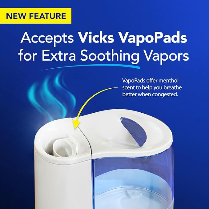 Vicks Warm Mist Humidifier - Air Humidifier for Bedroom, Home & Large Room, Baby, Kids and Adults Soothing Steam Vaporizer for Cough, Congestion, Allergies & Dry Air, VapoSteam Compatible