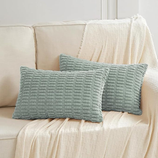 Fancy Homi 2 Packs Decorative Throw Pillow Covers for Living Room Couch Bed, Modern Farmhouse Boho Home Decor, Accent Cushion Case (14 x 24-Inch, Grey Blue)
