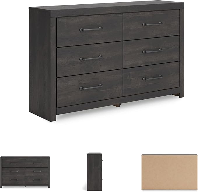 Signature Design by Ashley Delmorta Rustic 6-Drawer Dresser with Safety Stop, Gray