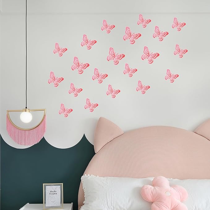 36PCS Butterfly Wall Decals - Red Butterfly Stickers Mural Wall Decor Home Decor Kids Room Bedroom Decor Living Room Decor, Removable Reusable Stickers