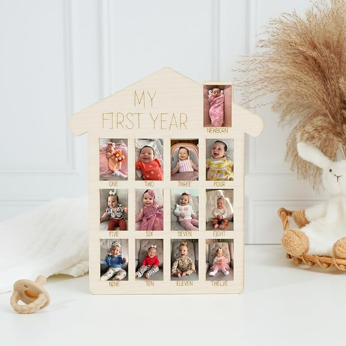 My First Year Photo Frame 14-inch, Pack of 3 Baby Picture Frame for Baby Keepsake, Nursery Decor, and Birthday Party, by Woodpeckers
