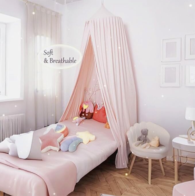 Princess Bed Canopy for Girls, Extra Large Hanging Canopy for Bed, Dreamy Play Tent for Girls Room Bedroom Decoration, Breathable Canopy Bed Curtain for Children Reading Nook - Coral Pink