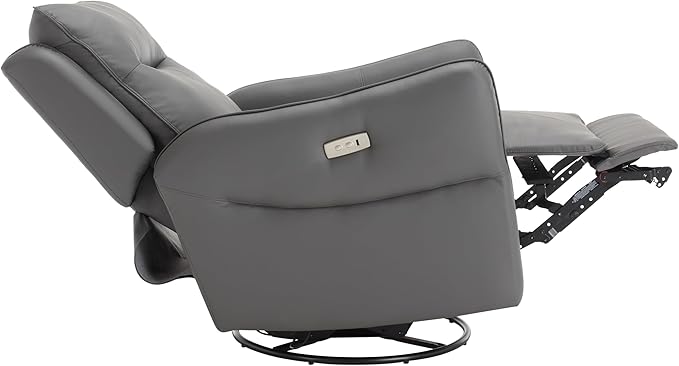 MINCETA Power Recliner Chairs,Upholstered Nursery Rocker Glider Recliner,270 Swivel Recliner Chair,PU Leather in Gray