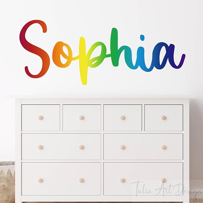 Custom Watercolor Rainbow Name Wall Decal - Personalized Girl's Room Decor, Nursery Wall Art, Removable Peel-and-Stick Vinyl Sticker, Unique Decal for Girls