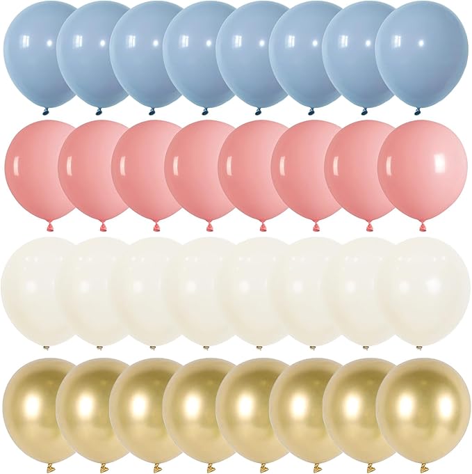 Gender Reveal Balloons, 12 Inch Dusty Pink Blue White Sand and Gold Balloons for Boho Neutral Baby Shower Birthday Party Boy or Girl Gender Reveal Decorations