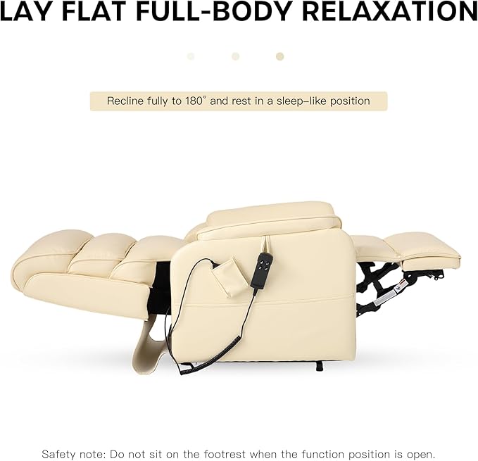 DYNOX 350 LBS Power Lift Recliner Chair for Elderly, Medium Size Dual Motor Lay Flat Infinite Positions Recliner with Heat & Massage(9188,Genuine Leather,Camel)