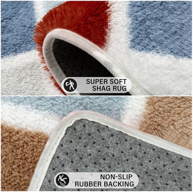 4x6 Checkered Rug for Living Room Rainbow Modern Soft Area Rug Fluffy Non-Slip Carpet for Bedroom Playroom Home Aesthetic Decor