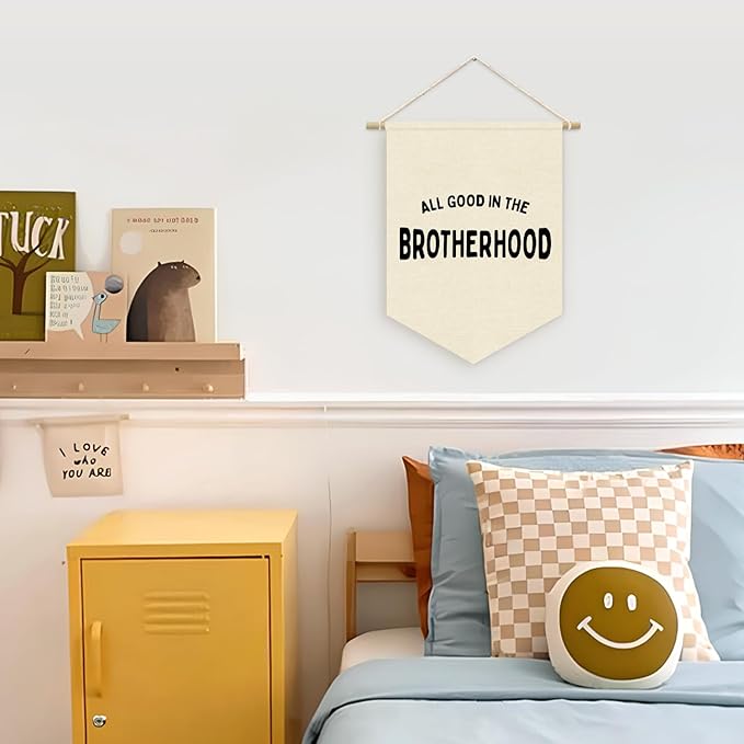 Boy Nursery Decor, Playroom Wall Decor, Brotherhood Wall Hanging Pennant Flag Banner Decor for Nursery Classroom Playroom Kids Room, Playroom Essentials
