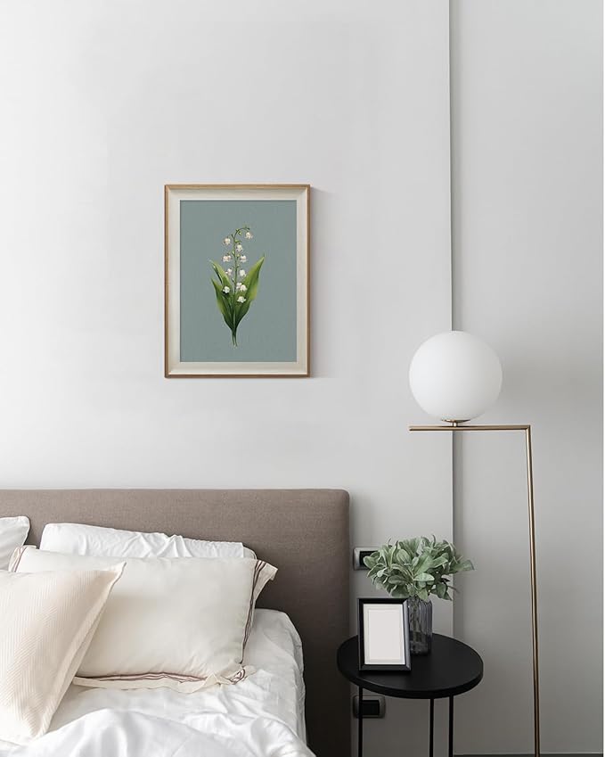 ARPEOTCY Framed Canvas Wall Art, 12x16 Inch Lily of the Valley Plant Painting, Vintage Botanical Flower Print for Bedroom, Bathroom, or Kitchen, Cottage Core Natural Wall Decor