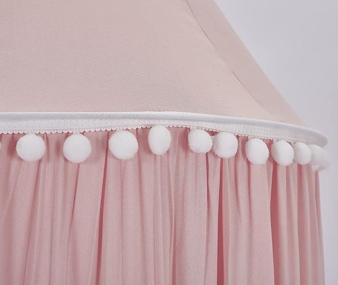 Bed Canopy, Hanging Round Dome Mosquito Net Curtains Tent Canopies Over Cute Princess Style Decoration Crib Ceiling Castle For Girls Baby Kids Boys Child Nursery Bedroom Reading (Pink)