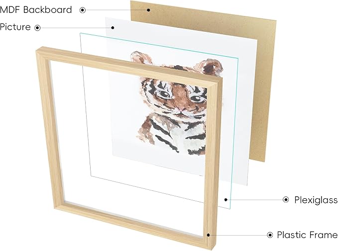 ArtbyHannah Framed Safari Nursery Wall Decor, 10x10 inch Cute Baby Wall Art Room Decor for Kids, Jungle Animals Prints for Playroom Bedroom Decorations 4 Pack (Elephant, Giraffe, Tiger and Cow)