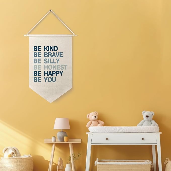 Qpenm Be Kind Be Brave Inspirational Boy Hanging Wall Canvas Banner, Blue Boy Nursery Hanging Pennant Flag Prints for Boys Room Playroom Posters & Prints