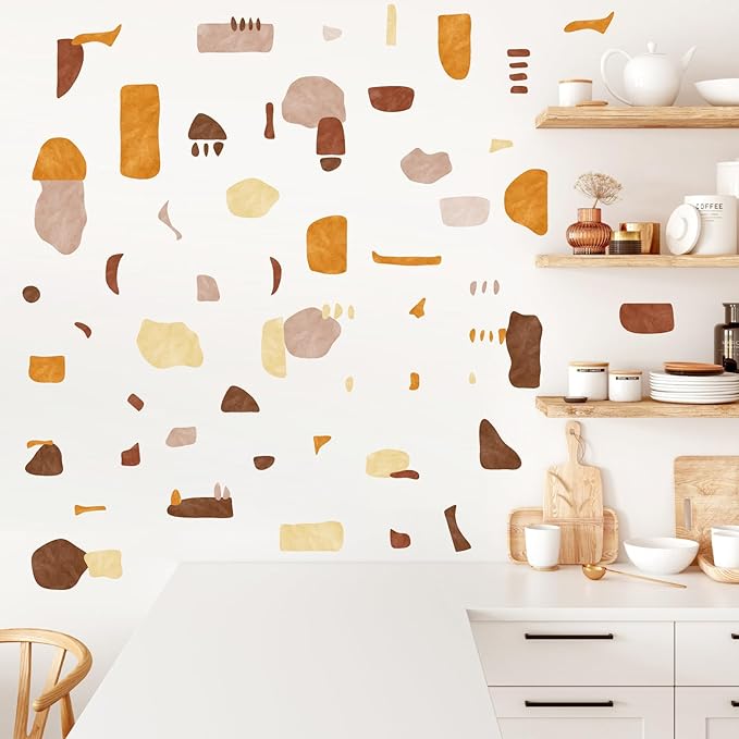 Terrazzo Pattern Wall Stickers Boho Geometric Wall Decals Peel and Stick Irregular Abstract Pattern Stickers Removable Modern Boho Wall Decals for Bedroom Living Room Decor
