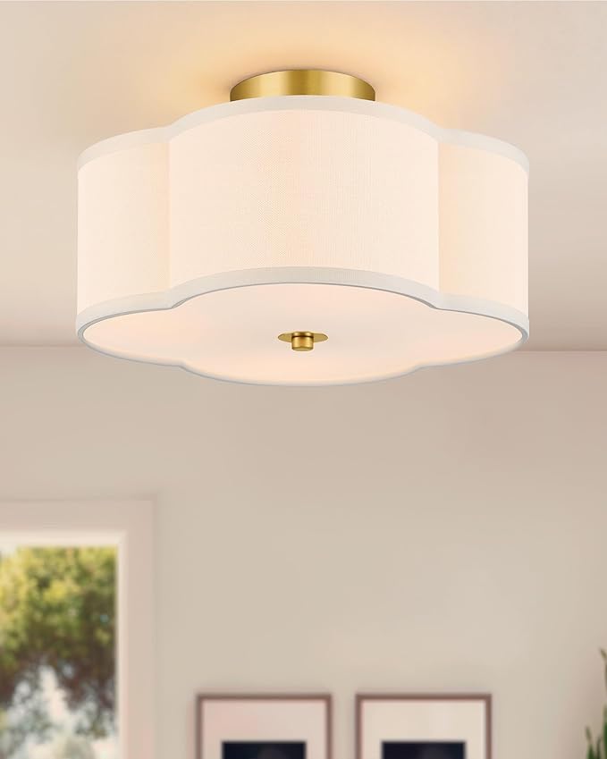 VONLUCE Semi Flush Mount Ceiling Light, 12.8" Ceiling Light Fixture with Four Leaf Clover-Shaped, 4-Light Modern Light Fixture for Bedroom Living Room Nursery Hallway, White Shade & Gold Finish