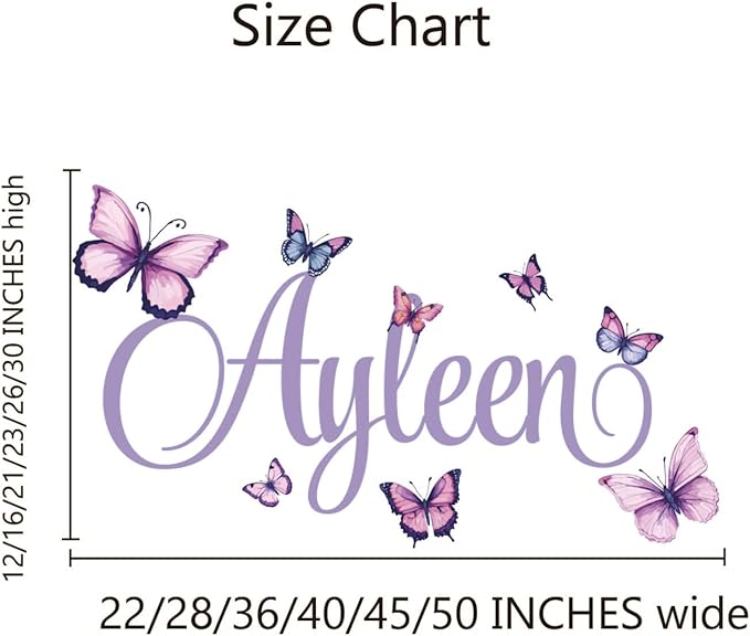 Personalized Wall Sticker with Custom Name,Watercolor Butterfly Wall Decals for Girls Room and Nursery
