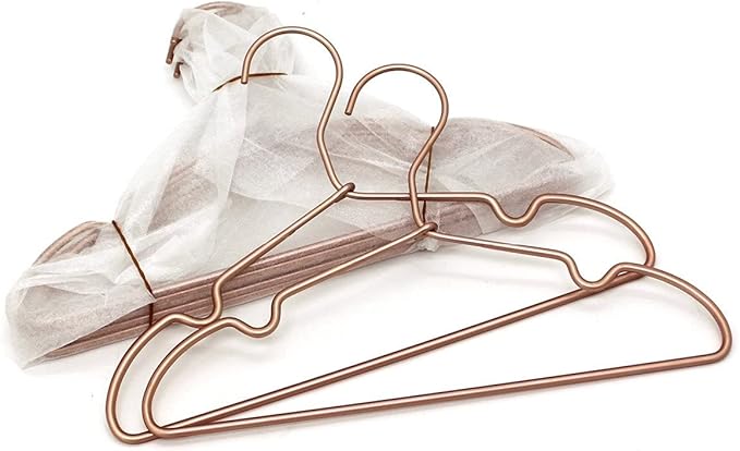 New Born Clothes Hangers Non Slip 12.5“ Rose Gold Copper Wire Children Coat Suit Metal Hanger, 60 Pack Baby Closet Dividers for Nursery Pants Display Organizer for Infant Clothing