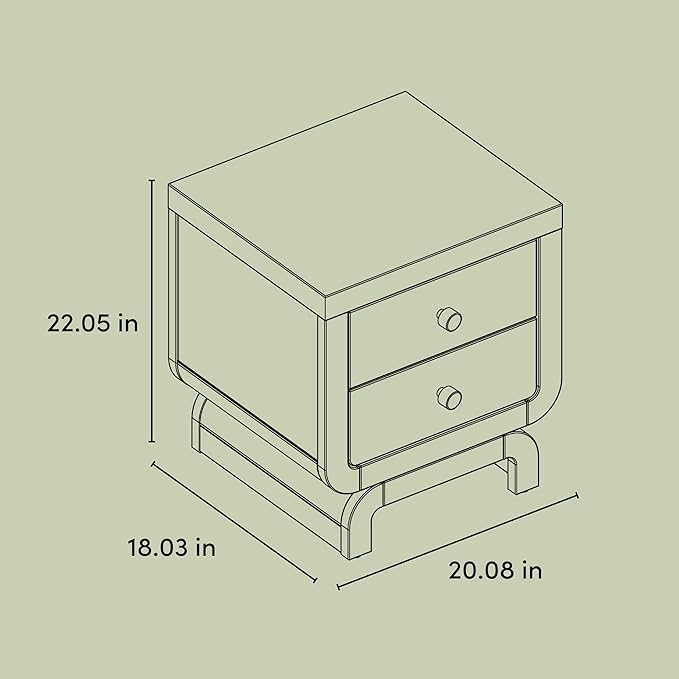 Storkcraft Santorini 2 Drawer Nightstand (Frosted Oat & Driftwood) - GREENGUARD Gold Certified Nightstand for Kids Bedroom, Premium Wood with Curved Base, “Champagne” Metal Knobs
