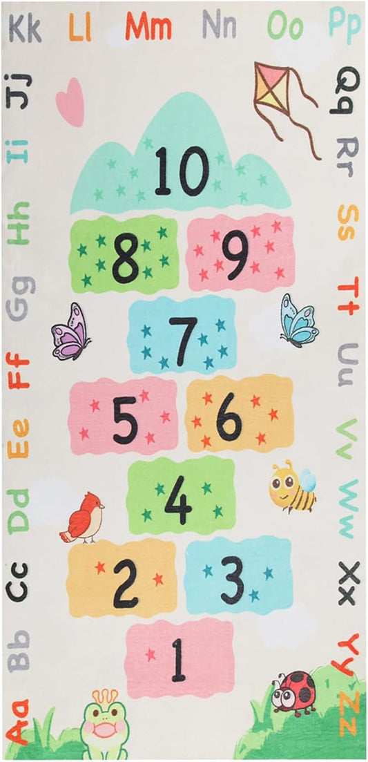 Soft Educational Kids Learning Rug Washable for Boys Girls Bedroom Play Room, Cute Numbers ABC Alphabets Hopscotch Rug for Classroom, Toddler Baby Nursery Carpet Playmat, Neutral 63"x31.5"