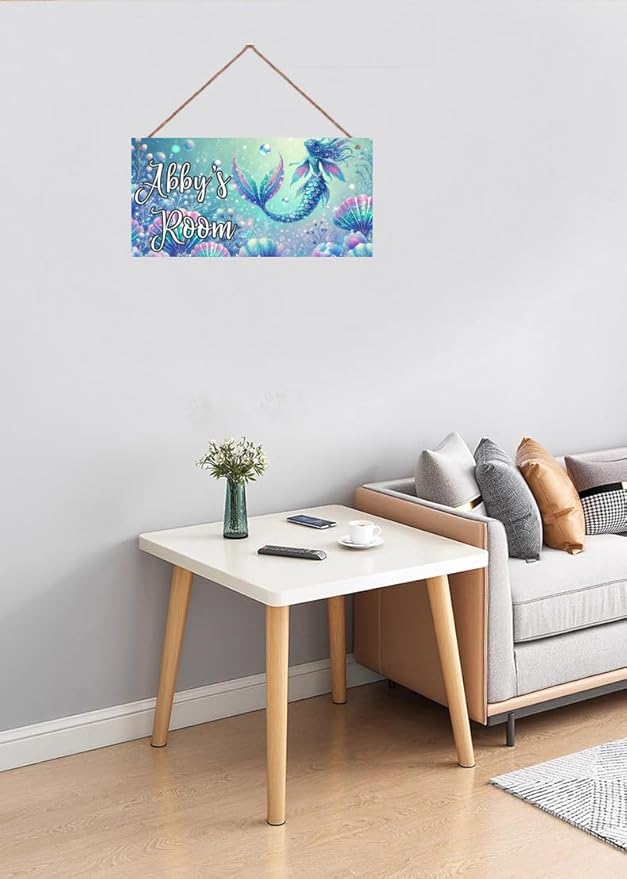 Personalized Sign Mermaid Wall Decor Beautiful Decoration for Home Kitchen Bar Garage Vintage Ocean theme Poster Plaque Decor for Kids Room Nursery Wall Decorations Stuff