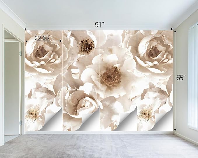 Floral wallpeper for Girls Bedroom Modern Flower Living Room Wall Mural - 91"x65"（Not Peel and Stick）