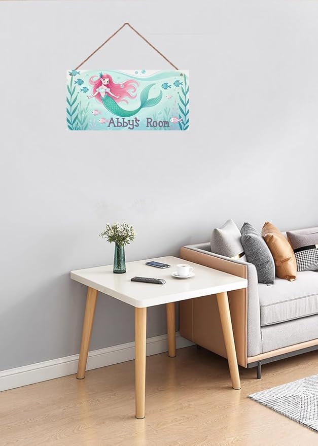 Personalized Sign Mermaid Decor For Girls Room and Baby Nursery Kids Bedroom Custom Name Wood Plaque Hanging Plate Ocean theme Wall Art Decor