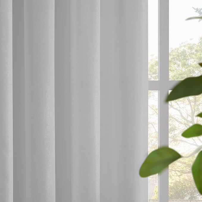 Melodieux Silver Grey Velvety Semi Sheer Curtains 84 Inch Length for Bedroom, Living Room Natural Cotton Texture Rod Pocket Window Sheer Drapes, 52 by 84 Inch (2 Panels)
